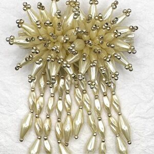 Vtg 80s Hair Clip Beaded Faux Pearl Dangle Ivory Gold Bow Barrette Wedding White